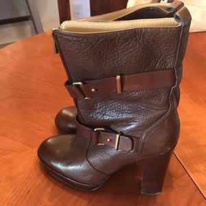 Coach zip front high heeled leather boots